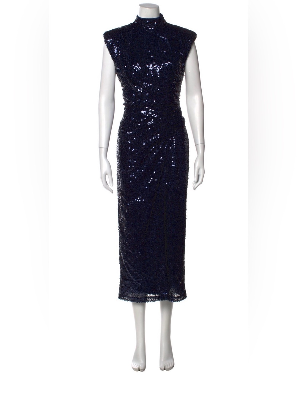 In the Mood For Love Rhea XL Sleeveless Navy Sequin Midi Dress Mock Neck NEW!!